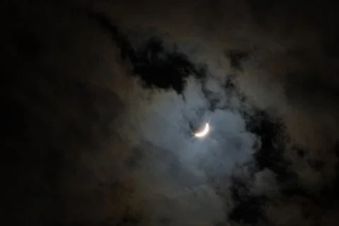 Near total eclipse of the Sun. The moon covers the sun in a solar eclipse  Stock Photos