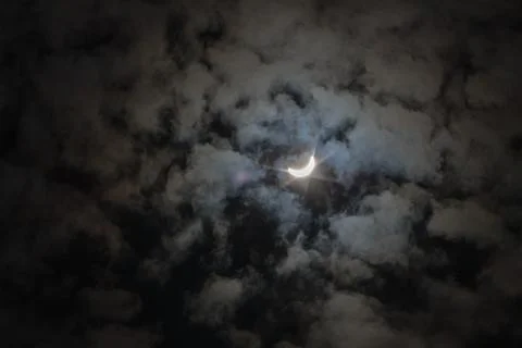 Near total eclipse of the Sun. The moon covers the sun in a solar eclipse  Stock Photos