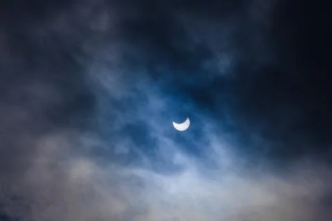 Near total eclipse of the Sun. The moon covers the sun in a solar eclipse  Stock Photos