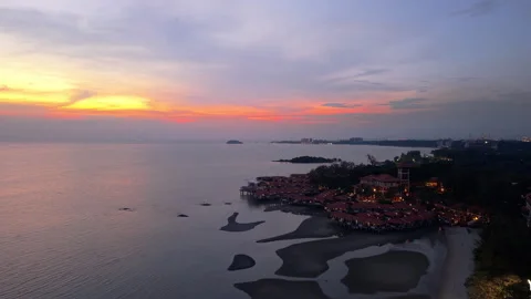 The nearest beach from KL, Port Dickson, Malaysia blue hour Stock Footage 302820360