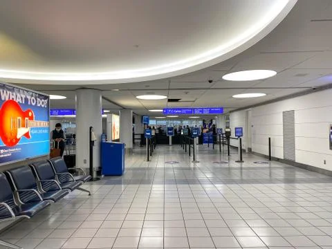 The nearly empty security line at St. Louis, MO Lambert International Airport Stock Photos