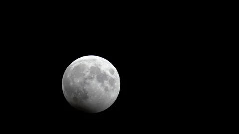 Nearly full moon at beginning of lunar eclipse moves across October night Stock Footage 255303629