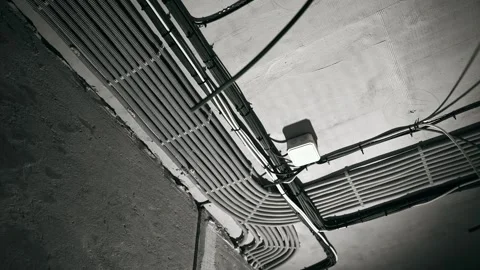 Neat Cable Tray Under Concrete Ceiling Bundled Conduits Junction Box Industrial Stock Footage 323794116