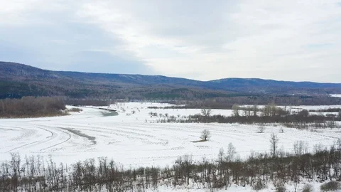 Neat flight over the river, mountain, forest. Aerial video Stock Footage 127640631