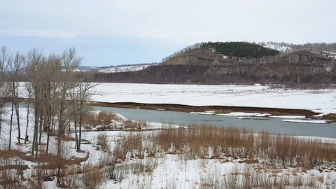 Neat flight over the river, mountain, forest. Aerial video Stock Footage 127642031