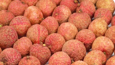Neat Full Frame Arrangement of Fresh Ripe Lychees Rotating 動画素材 337326218