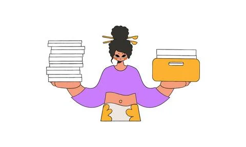 A neat girl holds a stack of documents in her hands. イラスト素材