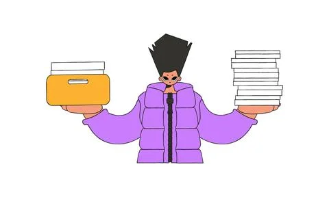 A neat guy holds stacks of documents in his hands. Stock Illustration