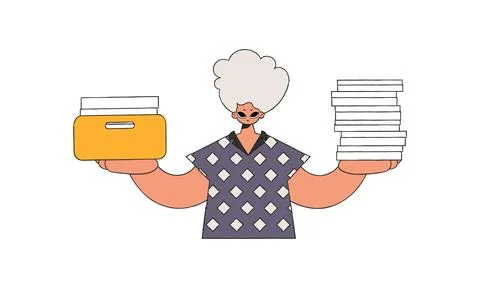 A neat man holds stacks of documents in his hands. Stock Illustration
