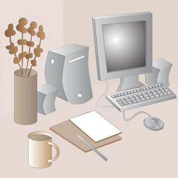 Neat Working Desktop Vector Illustration Stock Illustration