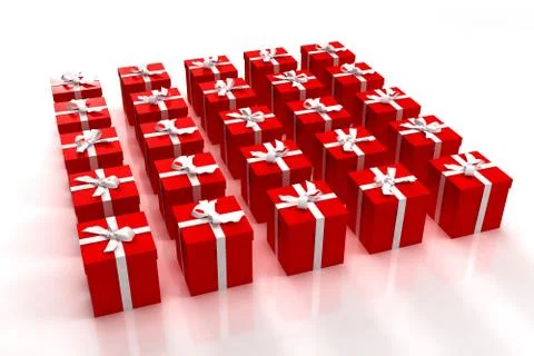 Neatly arranged red gift boxes Stock Illustration