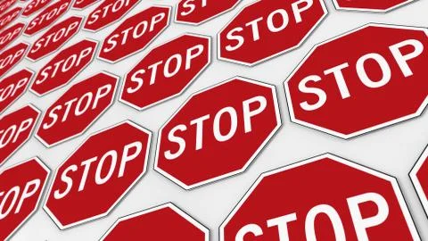 Neatly Ordered Array of Octagonal Red Stop Signs Stock Illustration