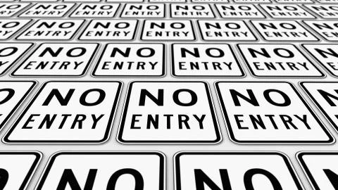 Neatly Ordered Grid of No Entry Traffic Signs Stretching Into the Distance Stock Illustration