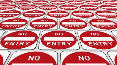 Neatly Ordered Grid of Red and White No Entry Traffic Signs Illustrazione stock