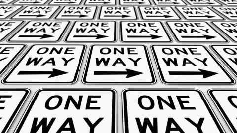 Neatly Ordered Grid of Right Pointing One Way Signs with Perspective Illustrazione stock