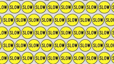 Neatly Packed Grid of Circular Yellow Slow Signs Stock Illustration