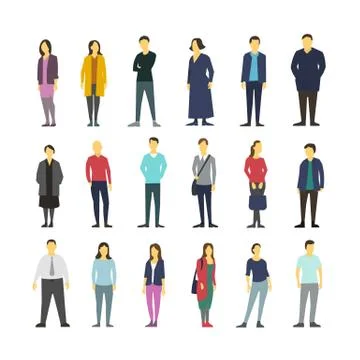 Neatly vector people standing flat design large set Stock Illustration