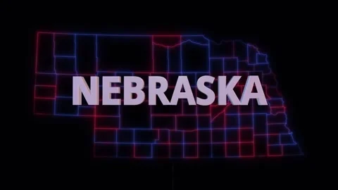 Nebraska 3d name over red blue county map seamless loop 스톡 동영상 343866318