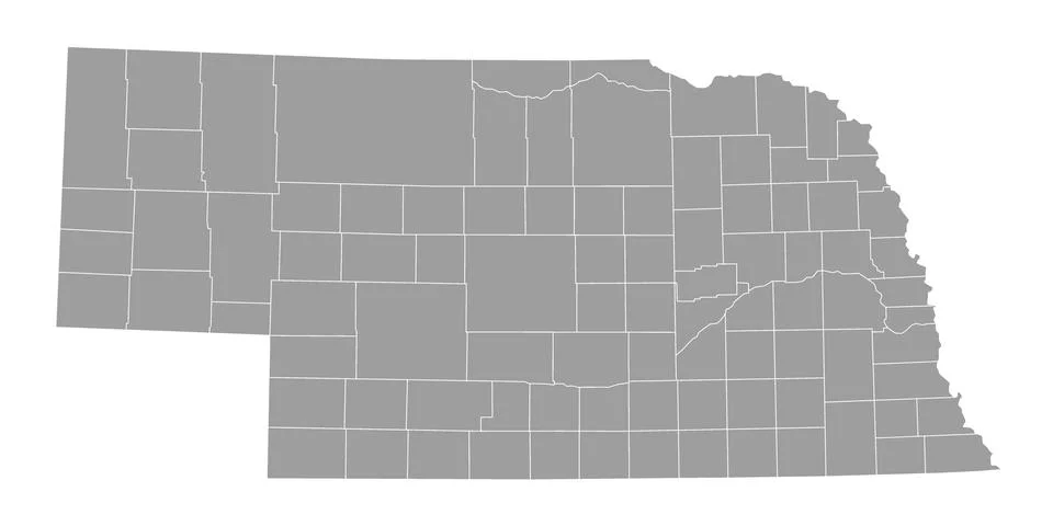 Nebraska administrative map. counties map of Nebraska, blank Map, empty map.. Illustrazione stock