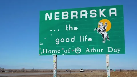 Nebraska Border Sign Stock Footage 263086648