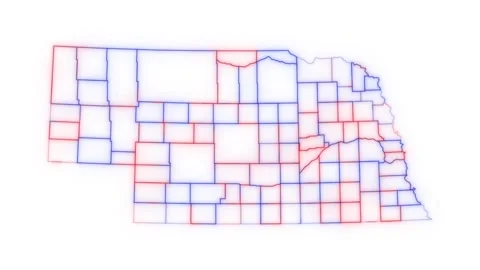 Nebraska county map red blue election outline white background seamless loop Stock Footage 343867900