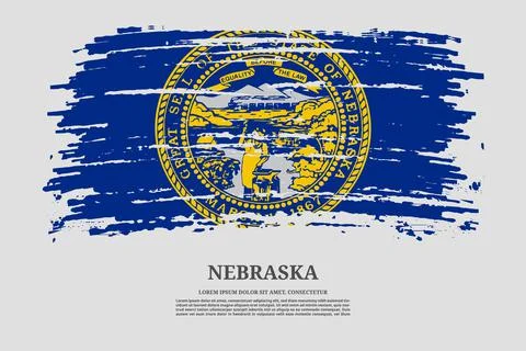 Nebraska flag with brush stroke effect and information text poster, vector Illustrazione stock