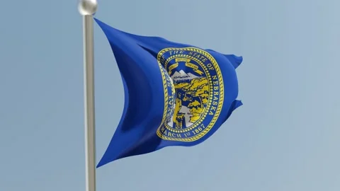 Nebraska flag on flagpole. NE flag fluttering in the wind. USA. Stock Footage 170658796
