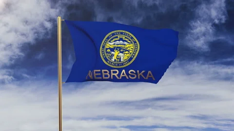 Nebraska flag with title waving in the wind. Looping sun rises style.  Animation Stock Footage 48174040