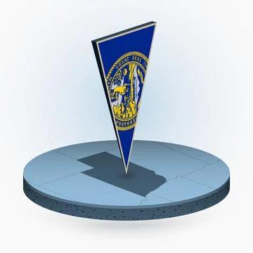Nebraska map in round isometric style with triangular 3D flag of US State N.. Stock Illustration