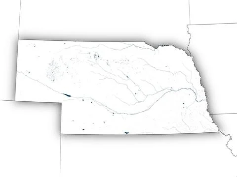 Nebraska shape with state borders, white map 스톡 일러스트