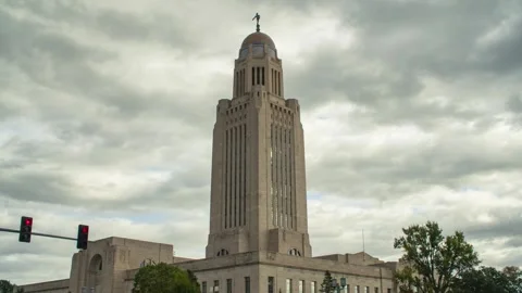 Nebraska State Capitol Building Time Lapse on an Overcast Day Stock-Footage 253742380