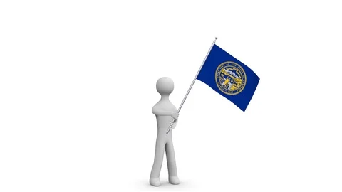 Nebraska state flag. 3d Man holding and waving Nebraska flag. Loop. Alpha. Stock Footage 73822205