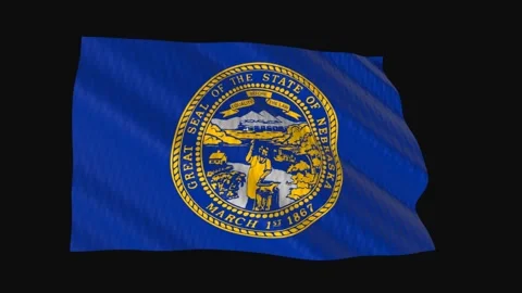 Nebraska state flag waving on black background seamless loop 스톡 동영상 344677630