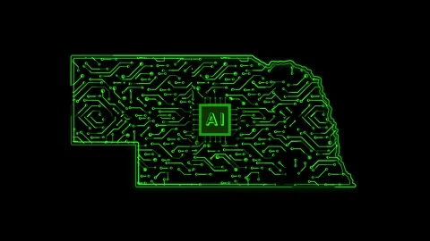 Nebraska State Map AI Chipset Technology Opener Vídeo Stock 337093139
