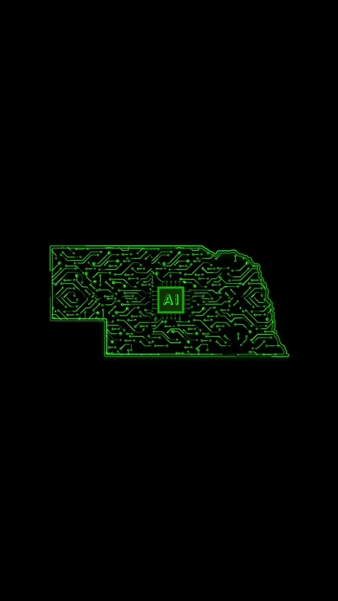 Nebraska State Map AI Chipset Technology Opener Stock Footage 337184314