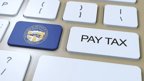 Nebraska State Pay Tax 3D Illustration. Flag of State Stock Illustration