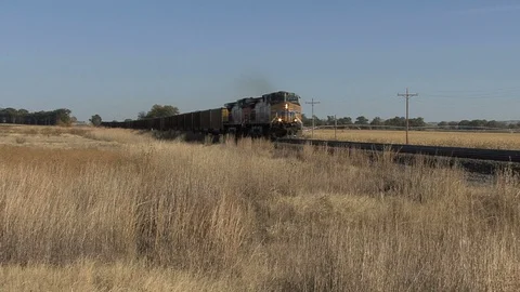 Nebraska train passes by Stock Footage 129189393