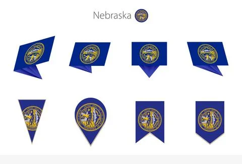 Nebraska US State flag collection, eight versions of Nebraska vector flags. 스톡 일러스트