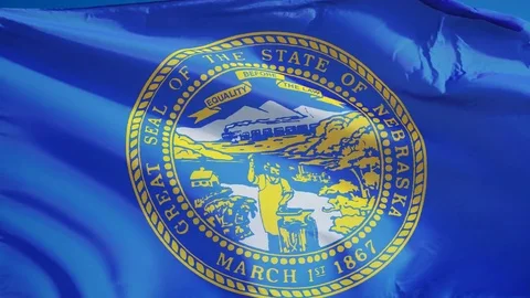 Nebraska (U.S. state) flag in slow motion seamlessly looped with alpha Stock Footage 70145210