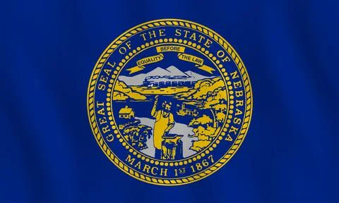 Nebraska US state flag with waving effect, official proportion. Stock Illustration