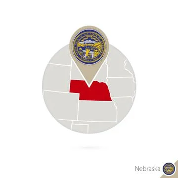 Nebraska US State map and flag in circle. Map of Nebraska, Nebraska flag pi.. Stock Illustration