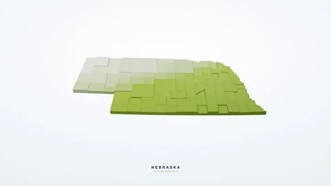 Nebraska USA 3D isometric state map with county borders rotating on a clean Stock Footage 340404583