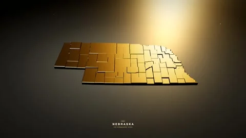Nebraska USA 3D state map in gold style 動画素材 341172061