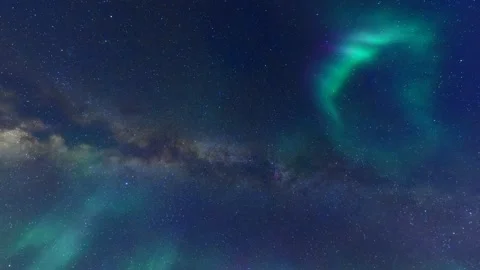 Nebula and Northern Lights time-lapse under the night sky Stock Footage 240158520