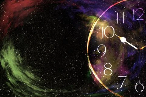 Nebula in galaxy with clock,abstract background. Stock Illustration