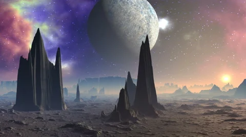 Nebula, the moon and the Alien Planet Vídeo Stock 49836101
