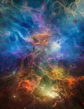 Nebula in outer space, planets and galaxy Stock Illustration