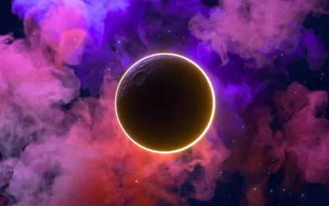 Nebulae and planet, 3d rendering. Illustrazione stock