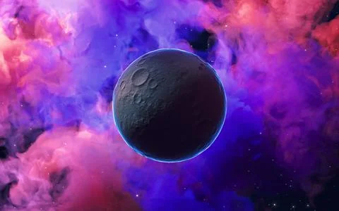 Nebulae and planet, 3d rendering. Stock Illustration