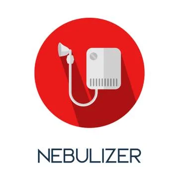 Nebulizer machine breathing therapy long shadow flat style icon illustration Stock Illustration